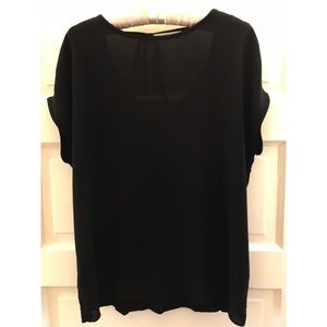 LOFT short sleeve mixed media top with tie in back